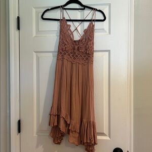 Free People Lace Trim Asymmetrical Dress in Mauve